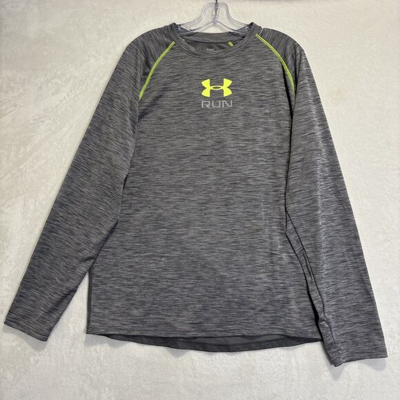 Under Armour Fitted Shirt UA Run Long Sleeve Crew Neck HeatGear Logo Grey XL - Picture 1 of 14